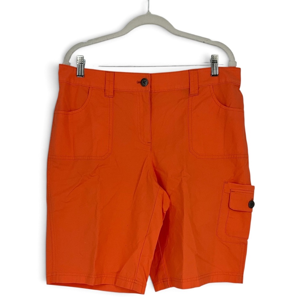 Chicos Women Orange Ripstop Cargo Shorts Size 2 Large Elastic Waist Stretch